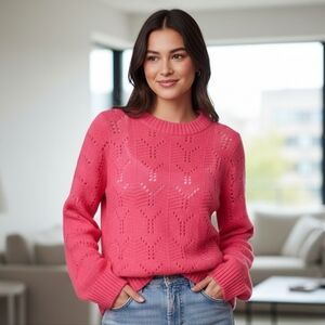 GAP Women's Pink Preppy Feminine Pointelle Knit  Sweater Size XS-M